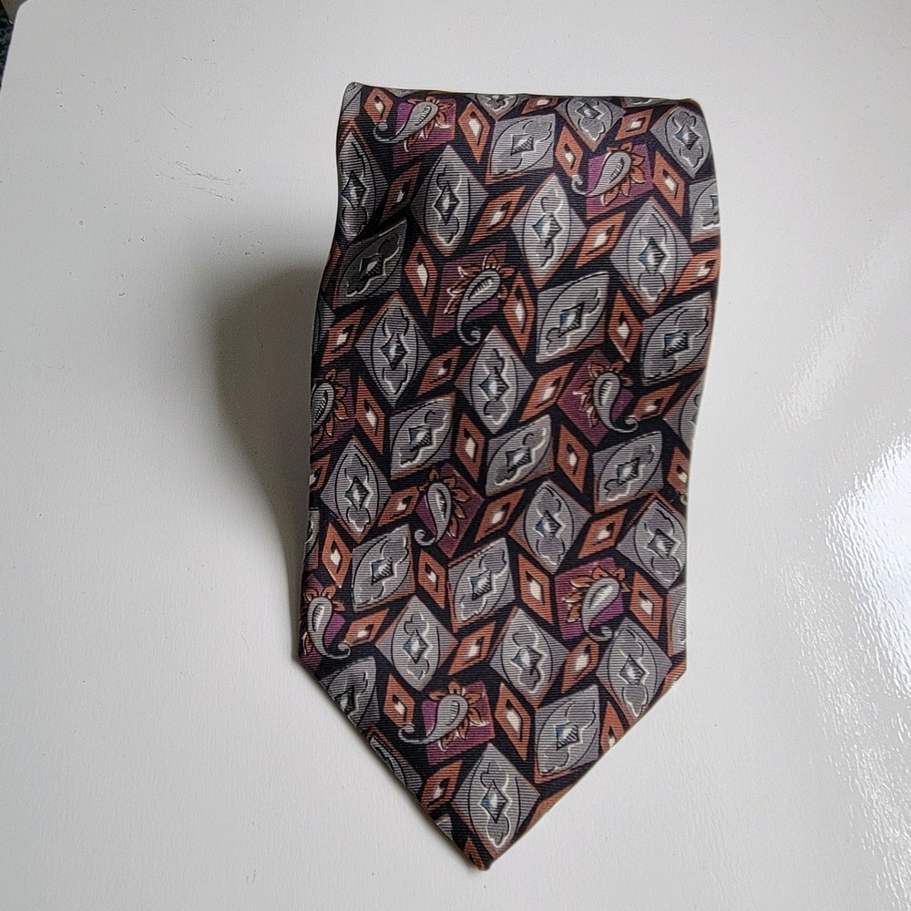 Vintage Christian Dior Monsieur Mens Tie Classic Geometric Design Silk ITALY/USA